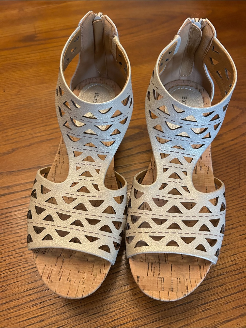 BareTraps Women's Laser-Cut Ankle Zip Sandals in Beige